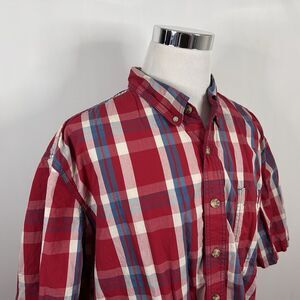 Duluth Trading Co 2XLT Short Sleeve Work Shirt Red White Blue Plaid Cotton